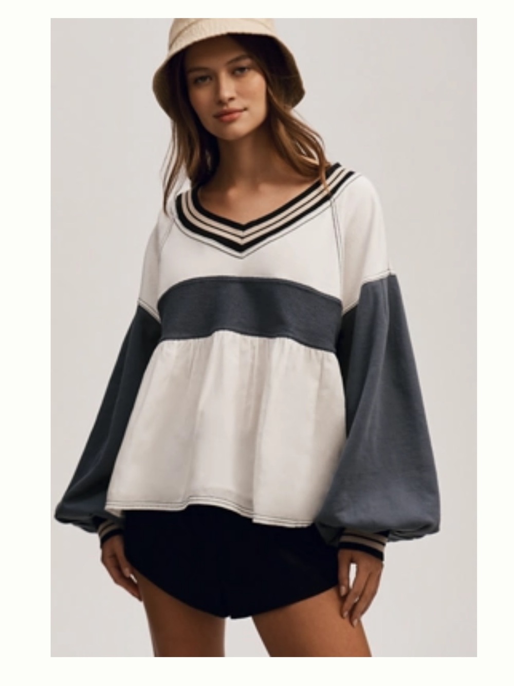 Pilcro Knit Reworked Long-Sleeve Babydoll Top